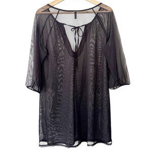 Jantzen Swimwear Black V-Neck Cover Up Sheer Mesh Tunic Beach Swim Pool‎ Vacay